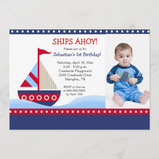 Invitation Little Sailboat Navy *PHOTO* Anniversaire 5x7