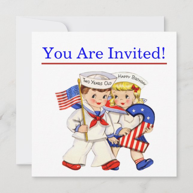 Invitation Little Sailor Twins 2ème anniversaire (Devant)