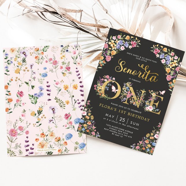 Invitation Little Senorita Fiesta Fleur sauvage 1er anniversa (Créateur téléchargé)