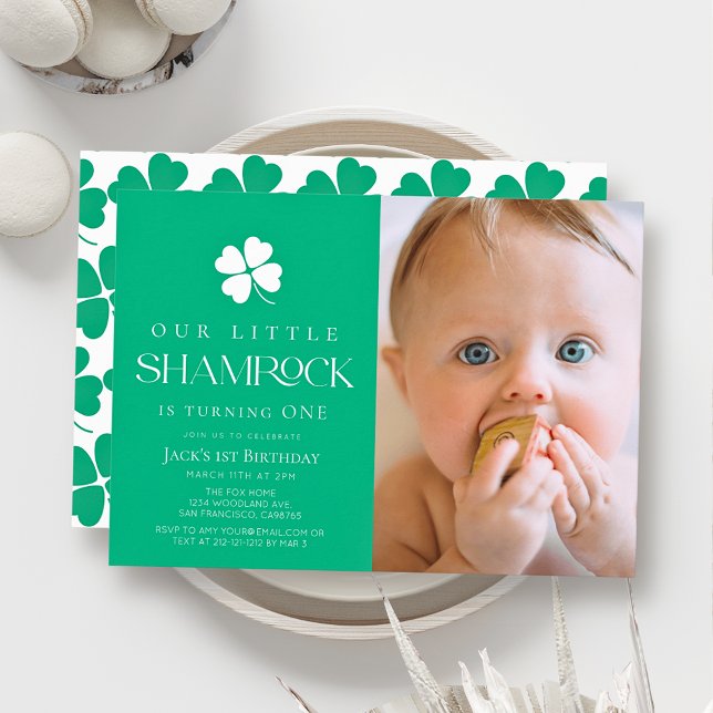 Invitation Little Shamrock Green Boy Photo 1st Birthday (Créateur téléchargé)