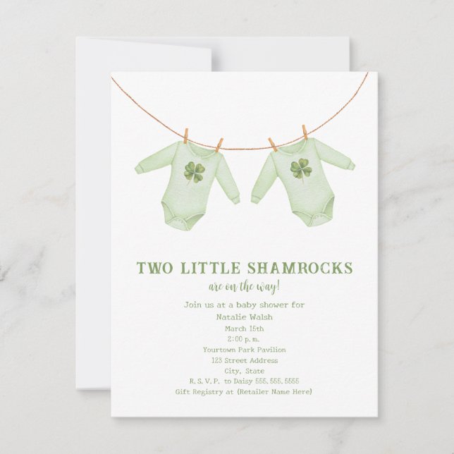 Invitation Little Shamrocks Twin St Patrick's Boy Baby Shower (Devant)