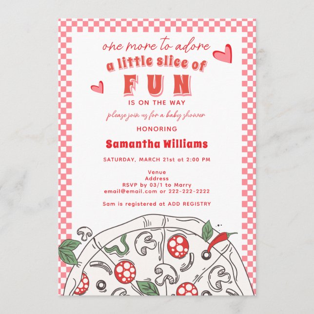 Invitation Little Slice of Fun Pink Girl Pizza Baby Shower (Devant)