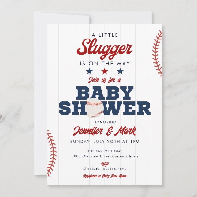 Invitation Little Slugger Baseball Sports Baby Shower (Devant)