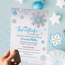 Little Snow Flake Blue Silver Glittery Baby Shower