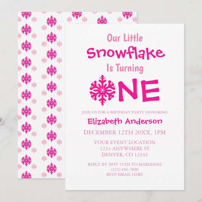 Invitation Little Snowflake 1er anniversaire (Devant / Derrière)