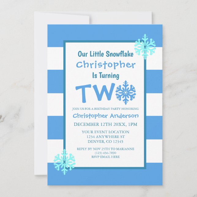 Invitation Little Snowflake 2e anniversaire (Devant)