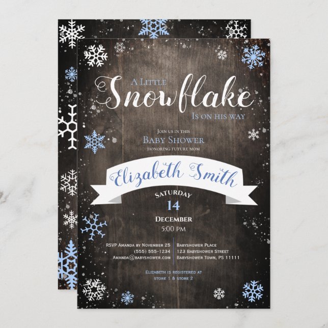 Invitation Little snowflake baby boy shower (Devant / Derrière)