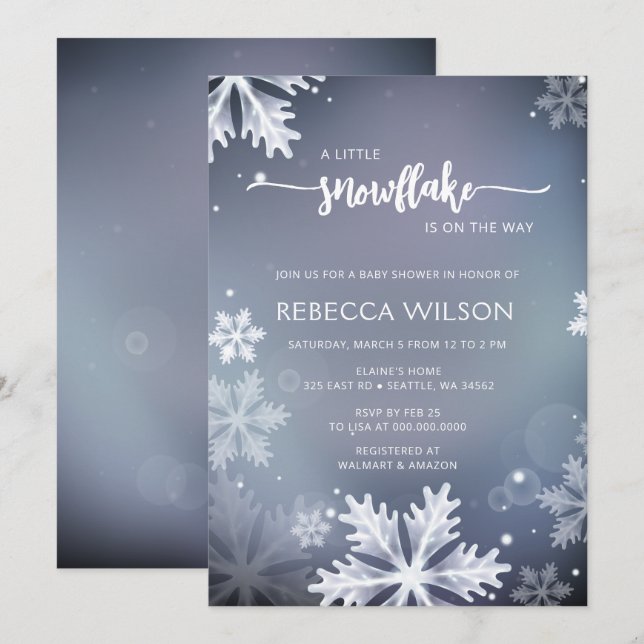 Invitation Little Snowflake est sur le chemin Boy Baby shower (Devant / Derrière)