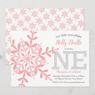 Invitation Little Snowflake rose Silver Parties scintillant 1