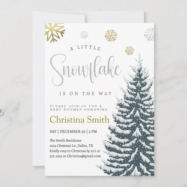 Invitation Little Snowflake Winter Wonderland Baby shower (Devant)