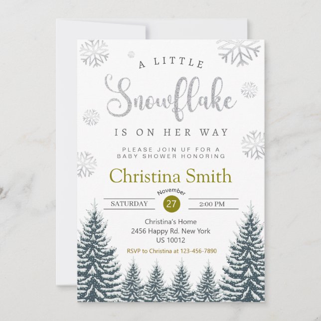 Invitation Little Snowflake Winter Wonderland Baby shower (Devant)