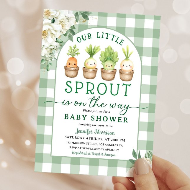 Invitation Little Sprout Baby Shower Green Gender Neutral (Créateur téléchargé)