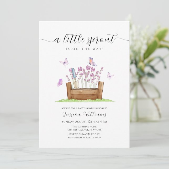 Invitation Little Sprout Meadow Lavender Garden Baby Shower (Debout devant)