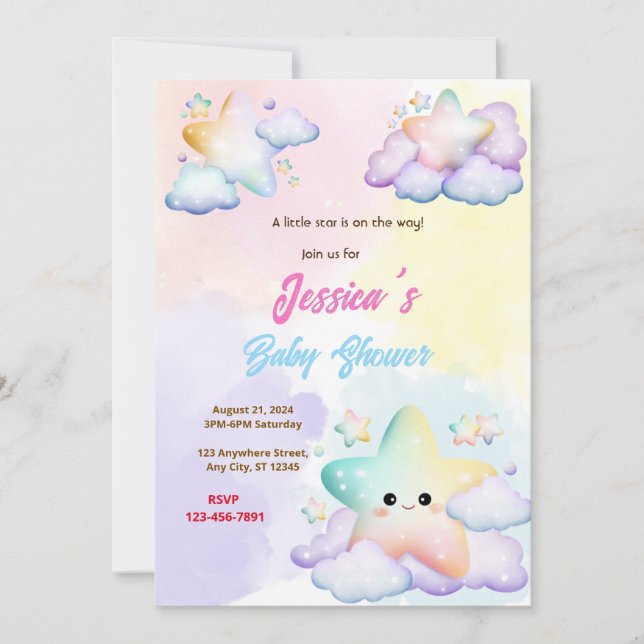Invitation Little Star Baby shower (Devant)