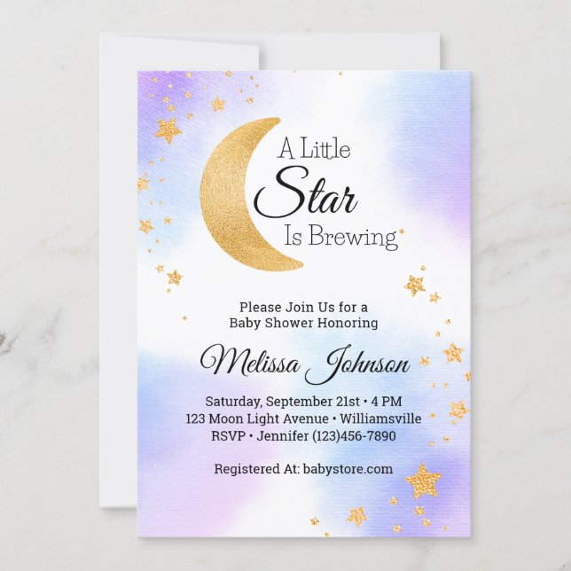 Invitation Little Star Brewing Céleste Baby Shower (Devant)
