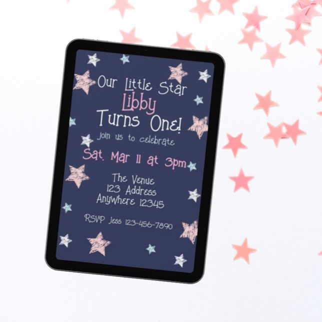 Invitation Little Star Fête Son Premier Anniversaire Rose Ble (Créateur téléchargé)