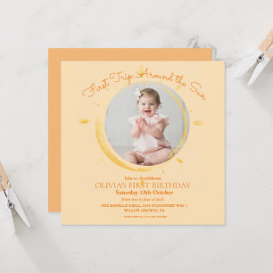 Invitation Little Sun Photo Anniversaire de enfant Orange