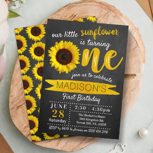 Invitation Little Sunflower Chalkboard 1er anniversaire
