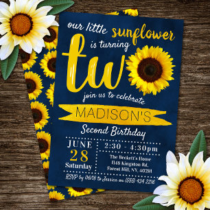 Invitation Little Sunflower Navy Bleu 2e anniversaire