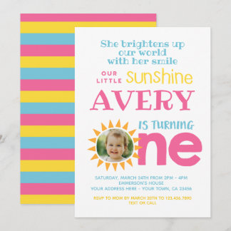 Invitation Little Sunshine 1er anniversaire avec photo