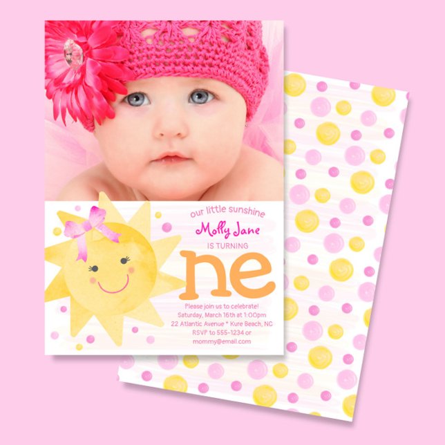 Invitation Little Sunshine 1st Birthday Girl Photo (Créateur téléchargé)