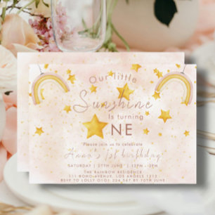 Invitation Little Sunshine Boho Rainbow Gold Star Anniversair