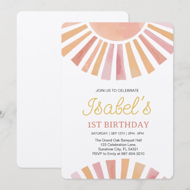 Invitation Little Sunshine Premier anniversaire, Sunshine 1er (Devant / Derrière)