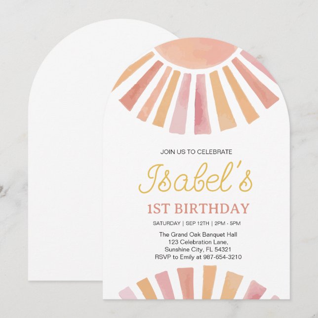 Invitation Little Sunshine Premier anniversaire, Sunshine 1er (Devant / Derrière)