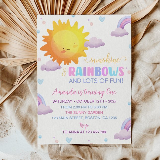 Invitation Little Sunshine Rainbow 1er Anniversaire Invitatio (Créateur téléchargé)
