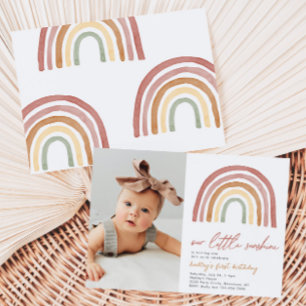 Invitation Little Sunshine Rainbow Photo Anniversaire Invitat