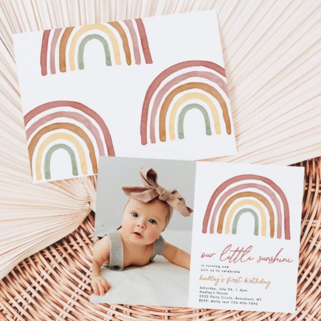 Invitation Little Sunshine Rainbow Photo Anniversaire Invitat (Créateur téléchargé)