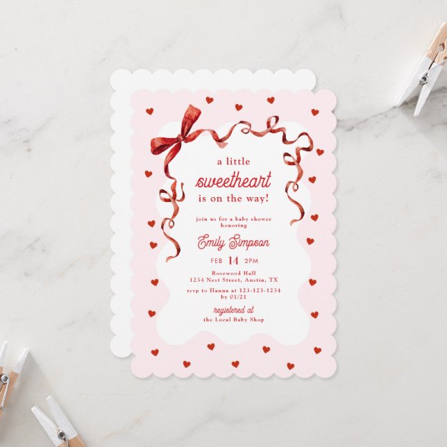 Invitation Little Sweetheart Girl Baby Shower (Devant/Arrière en situation)