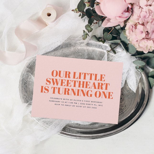 Invitation Little Sweetheart Modern Girl 1er anniversaire (Créateur téléchargé)