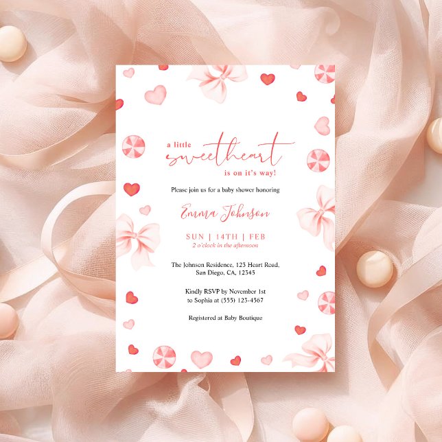 Invitation Little Sweetheart Pink Bow And Candy Baby Shower (Créateur téléchargé)