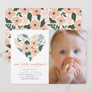 Invitation Little Sweetheart rose Floral 1er anniversaire Pho