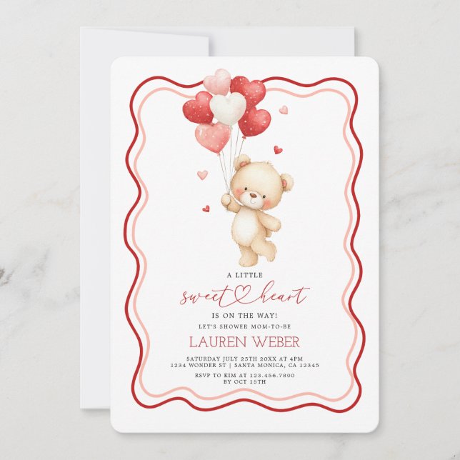 Invitation Little Sweetheart Teddy Bear Baby Shower Invita (Devant)