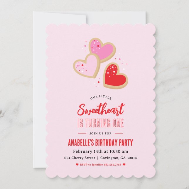 Invitation Little Sweetheart Valentine 1st Birthday Party (Devant)