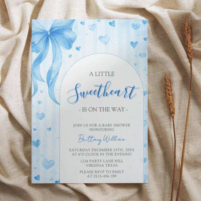 Invitation Little Sweetheart Valentines Blue Bow Baby Shower  (Créateur téléchargé)