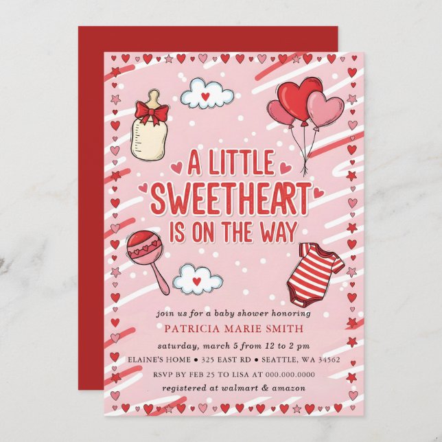 Invitation Little Sweetheart Valentines Bow Baby Shower (Devant / Derrière)