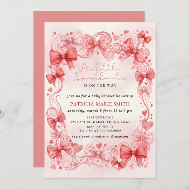 Invitation Little Sweetheart Valentines Girl Baby Shower (Devant / Derrière)
