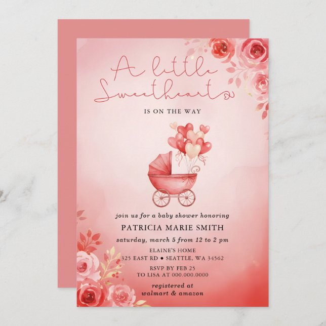 Invitation Little Sweetheart Valentines Girl Baby Shower (Devant / Derrière)
