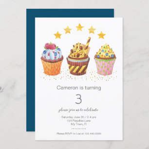 Invitation Little Sweetie Watercolor Cupcakes fête d'annivers