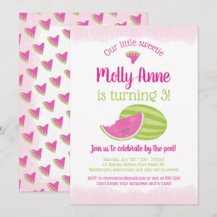 Invitation Little Sweetie Watermelon Birthday Girl Rose Green