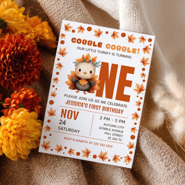 Invitation Little Turkey Autumn Thanksgiving 1st Birthday (Créateur téléchargé)