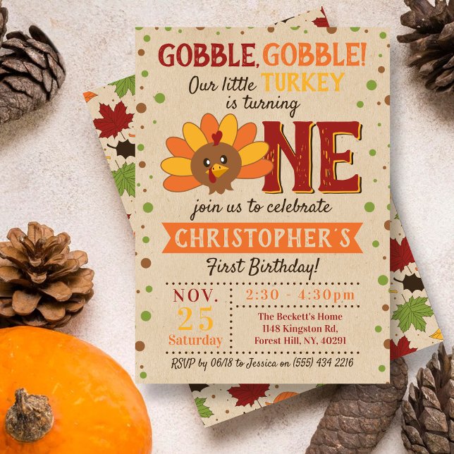 Invitation Little Turkey Fall Thanksgiving 1er anniversaire (Créateur téléchargé)