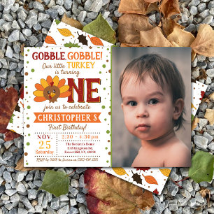 Invitation Little Turkey Fall Thanksgiving 1er Birthday Photo