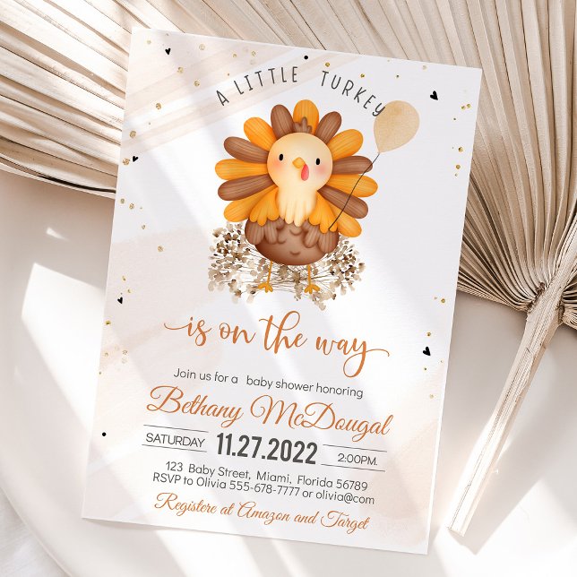 Invitation Little Turkey Thanksgiving Baby shower Party (Little Turkey On The Way! Thanksgiving baby shower favor tags with turkey design, warm autumn colors)