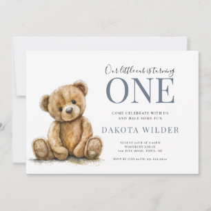 Invitation Little Watercolor Teddy Bear Garçon 1er Brithday