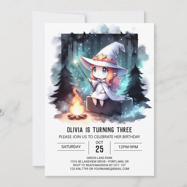 Invitation Little Watercolor Wizard Birthday (Devant)