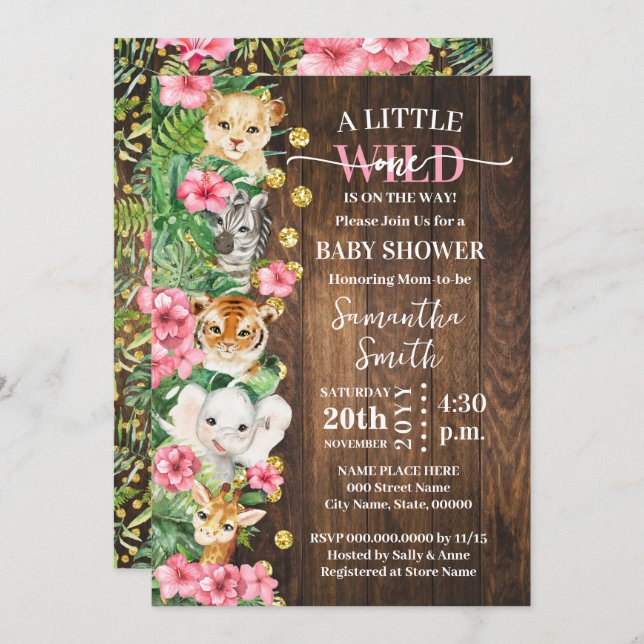 Invitation Little Wild One Rustic Safari Pink Baby Shower (Devant / Derrière)
